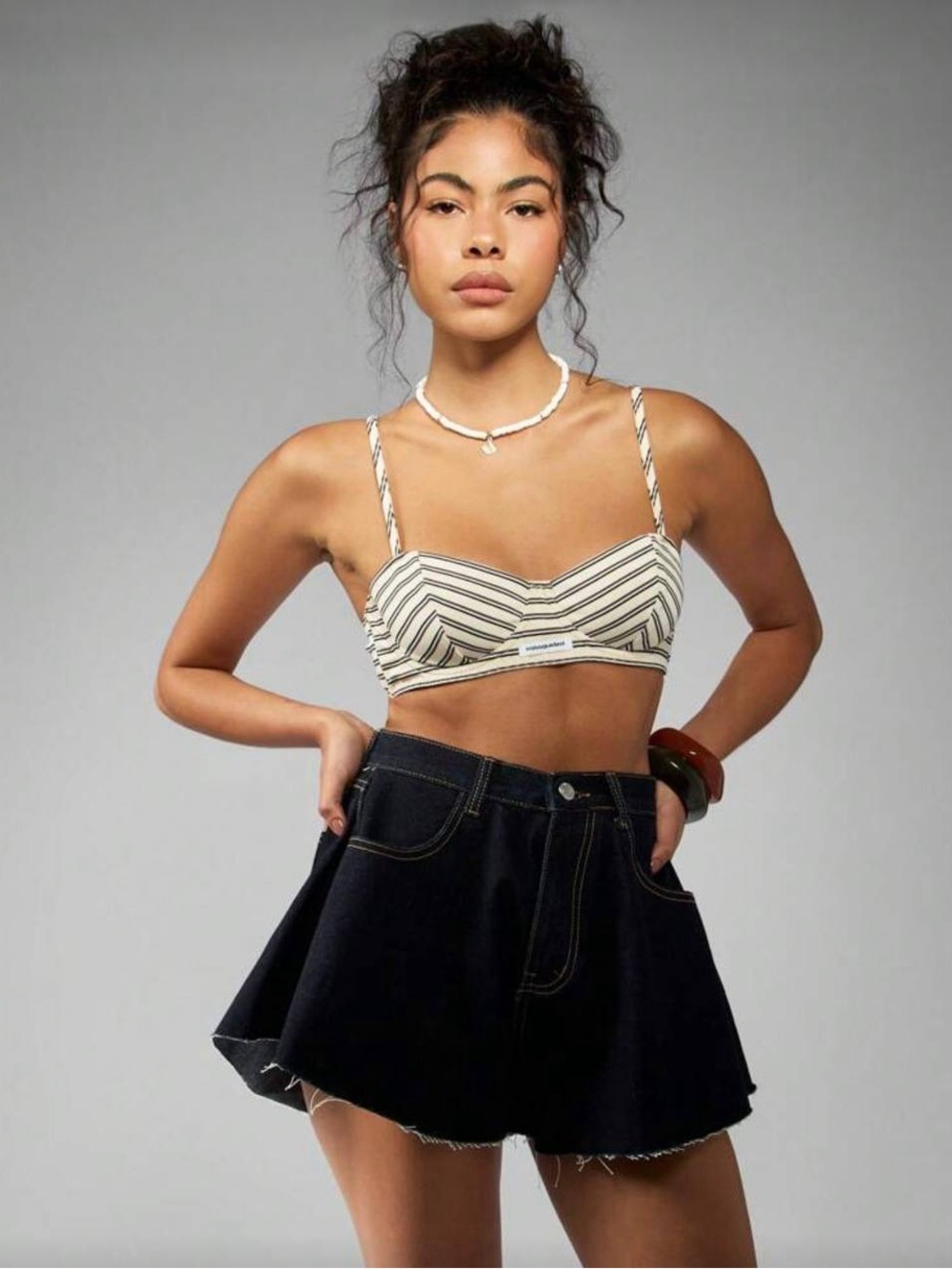Missguided Blue Denim Flared Jean Shorts